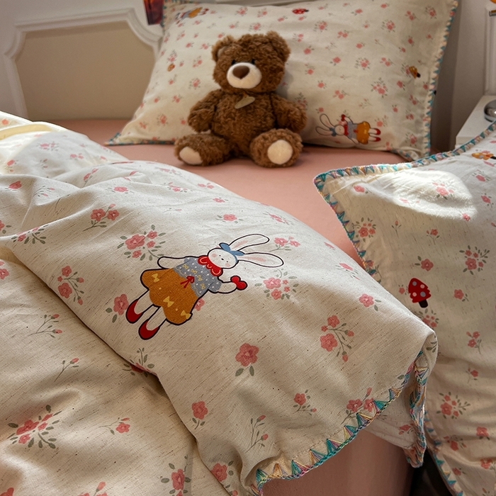 91家纺网 家纺一手货源 找家纺 （总）忆生活家纺 2026新款棉麻小清新三角针贝壳边四件套