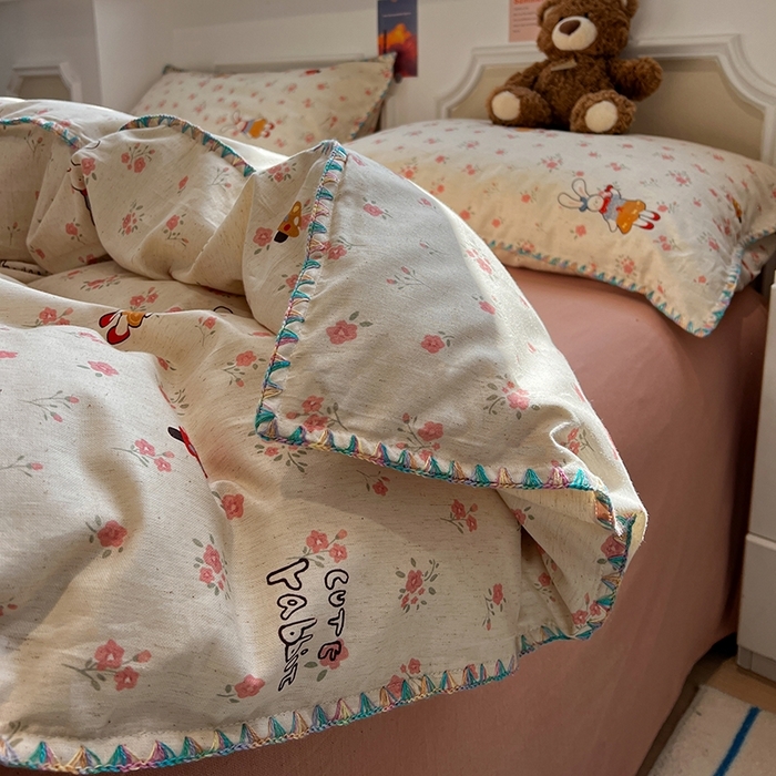 91家纺网 家纺一手货源 找家纺 （总）忆生活家纺 2026新款棉麻小清新三角针贝壳边四件套