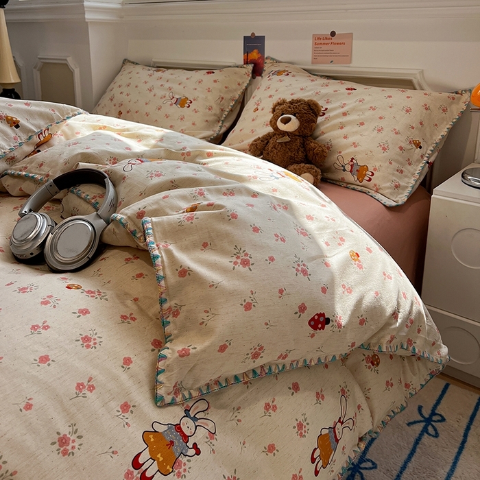 91家纺网 家纺一手货源 找家纺 （总）忆生活家纺 2026新款棉麻小清新三角针贝壳边四件套