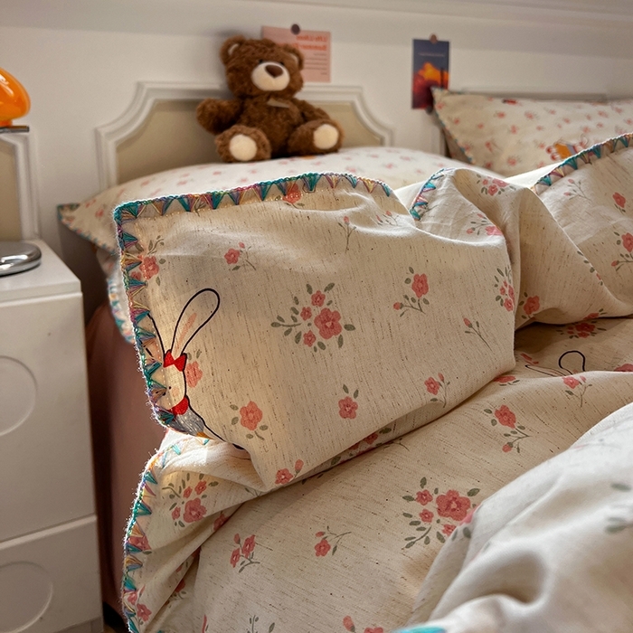 91家纺网 家纺一手货源 找家纺 （总）忆生活家纺 2026新款棉麻小清新三角针贝壳边四件套