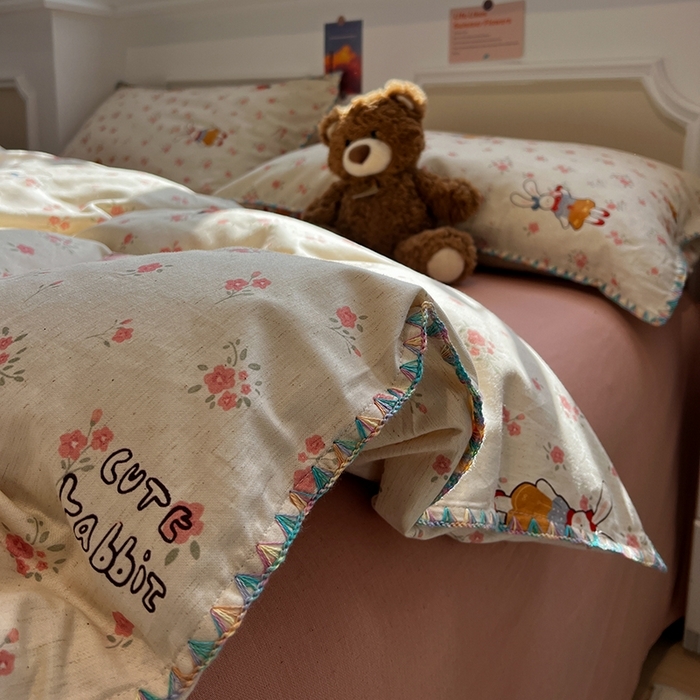 91家纺网 家纺一手货源 找家纺 （总）忆生活家纺 2026新款棉麻小清新三角针贝壳边四件套