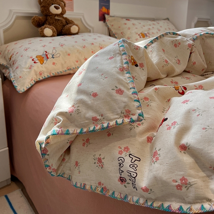 91家纺网 家纺一手货源 找家纺 （总）忆生活家纺 2026新款棉麻小清新三角针贝壳边四件套