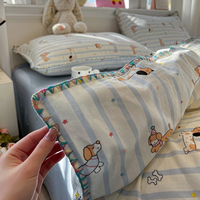 91家纺网 家纺一手货源 找家纺 （总）忆生活家纺 2026新款A类全棉有氧双层纱亲肤纯棉贝壳边三角针四件套