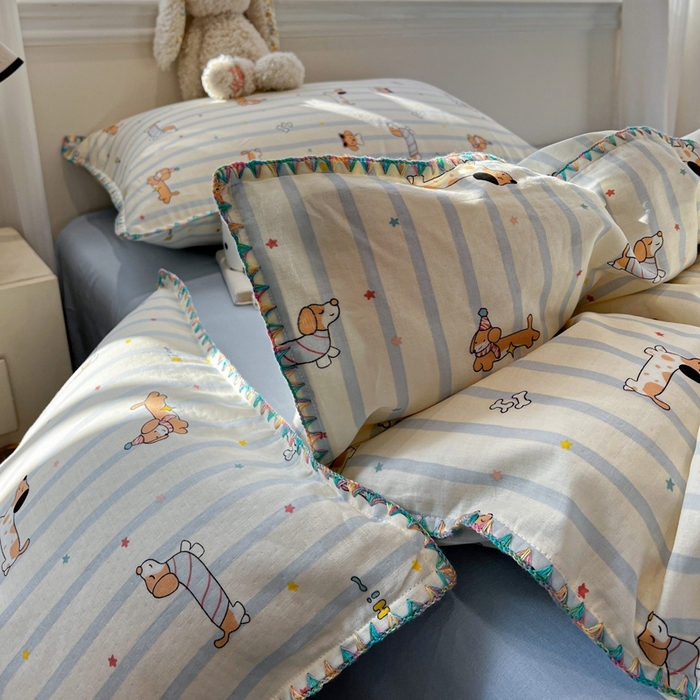 91家纺网 家纺一手货源 找家纺 （总）忆生活家纺 2026新款A类全棉有氧双层纱亲肤纯棉贝壳边三角针四件套