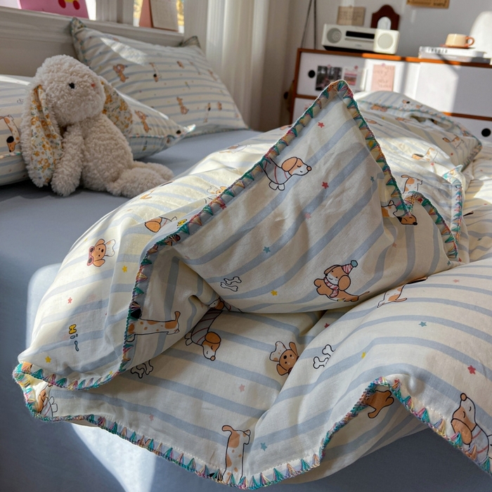 91家纺网 家纺一手货源 找家纺 （总）忆生活家纺 2026新款A类全棉有氧双层纱亲肤纯棉贝壳边三角针四件套