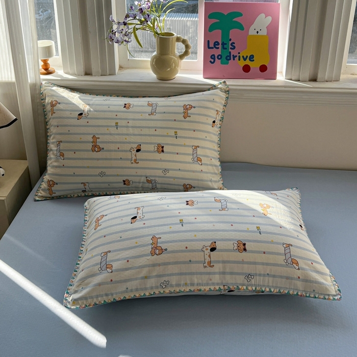 91家纺网 家纺一手货源 找家纺 （总）忆生活家纺 2026新款A类全棉有氧双层纱亲肤纯棉贝壳边三角针四件套