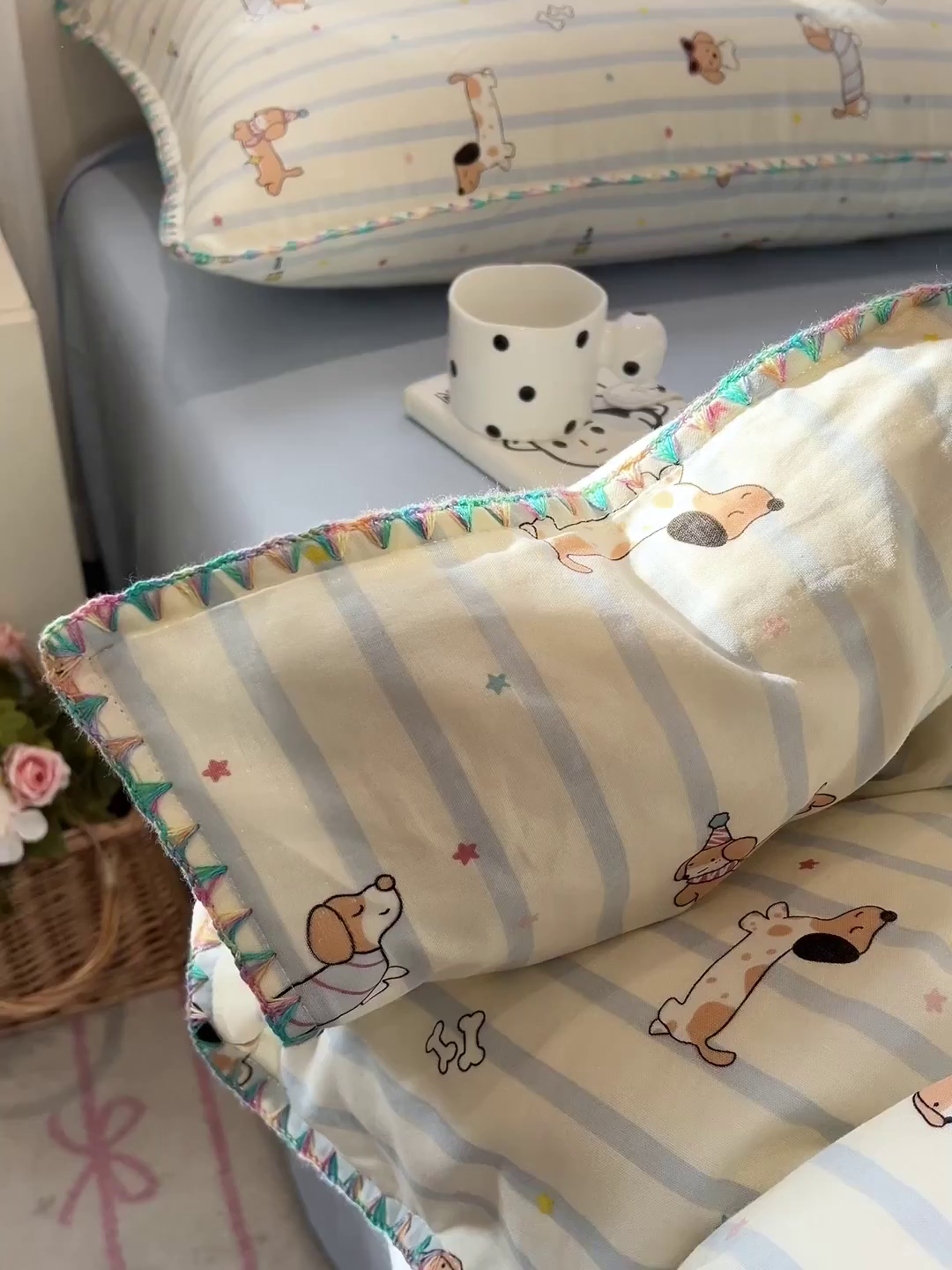 91家纺网 家纺一手货源 找家纺 （总）忆生活家纺 2026新款A类全棉有氧双层纱亲肤纯棉贝壳边三角针四件套