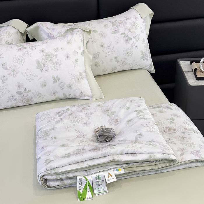 宜家坊 2026春夏新款莱赛尔天丝夏被嵌绳款数码印花单夏被 念池花