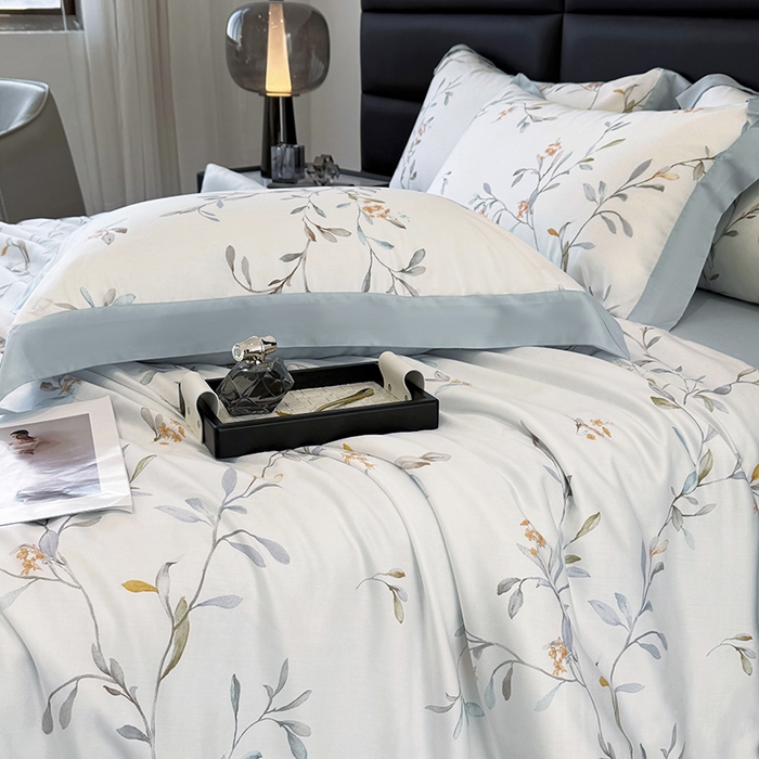 91家纺网 家纺一手货源 找家纺 宜家坊 2026春夏新款莱赛尔天丝夏被嵌绳款数码印花单夏被 清雅