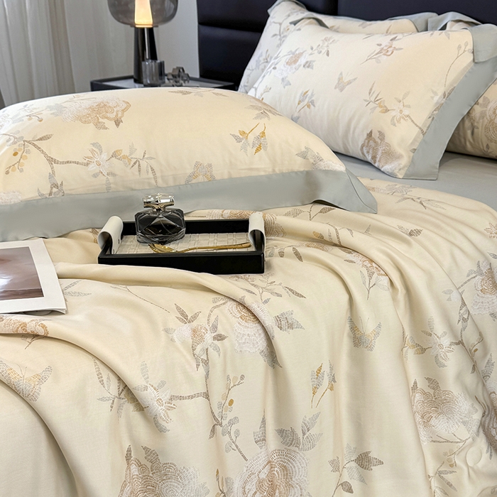 91家纺网 家纺一手货源 找家纺 宜家坊 2026春夏新款莱赛尔天丝夏被嵌绳款数码印花单夏被 妍艺