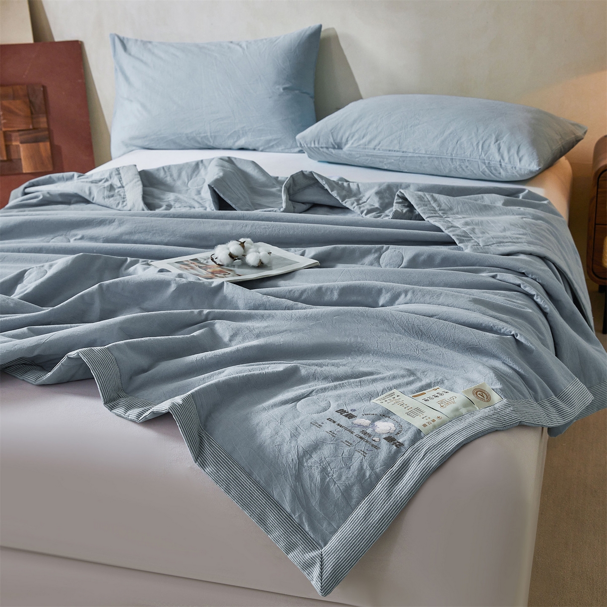 91家纺网 家纺一手货源 找家纺 招财星家纺 2026新款棉花夏被无印风纯色新疆棉夏凉被空调被棉花夏被棉花被子百分百新疆棉（含质检报告买家秀） 简雅-宾利蓝