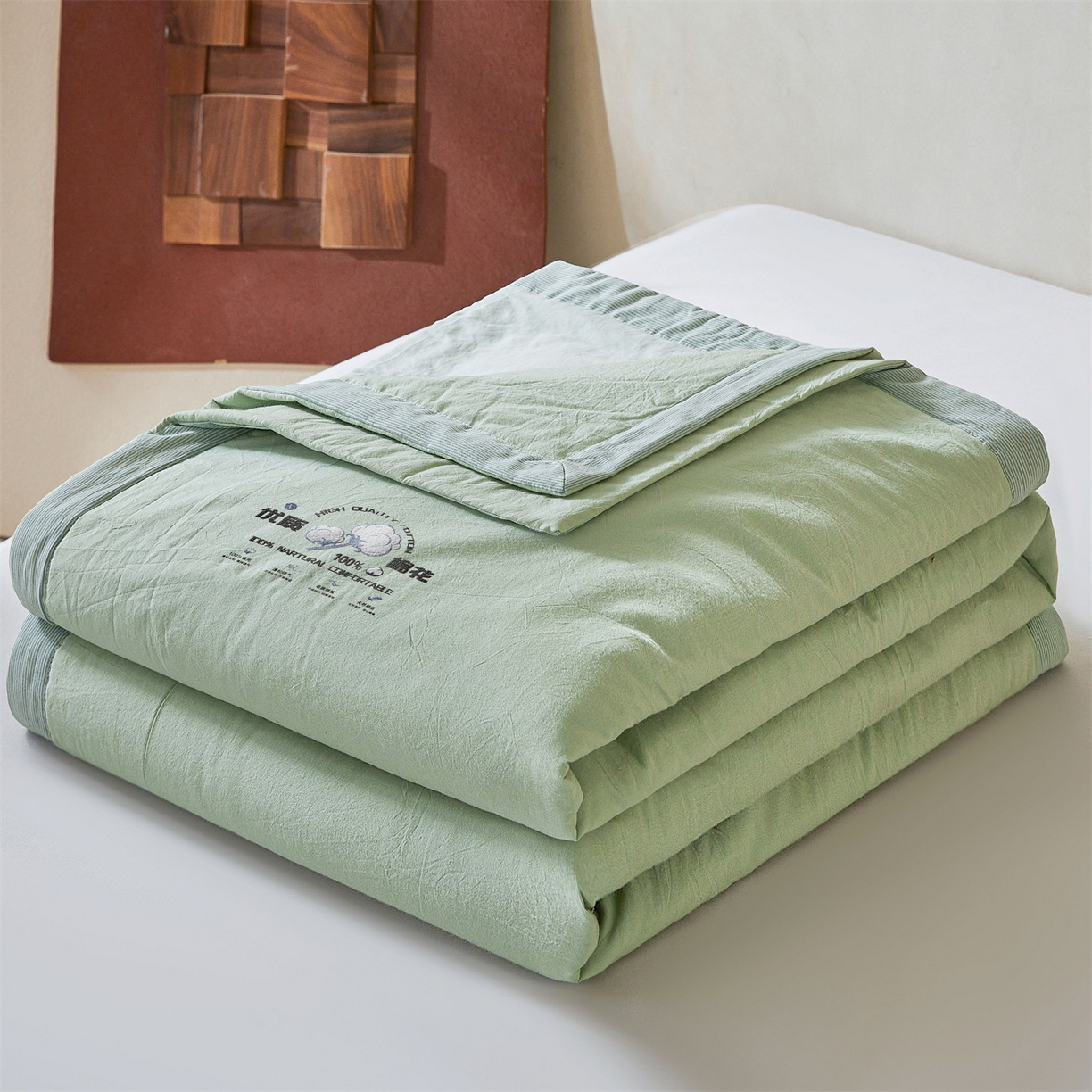 招财星家纺 2026新款棉花夏被无印风纯色新疆棉夏凉被空调被棉花夏被棉花被子百分百新疆棉（含质检报告买家秀） 简雅-湖绿
