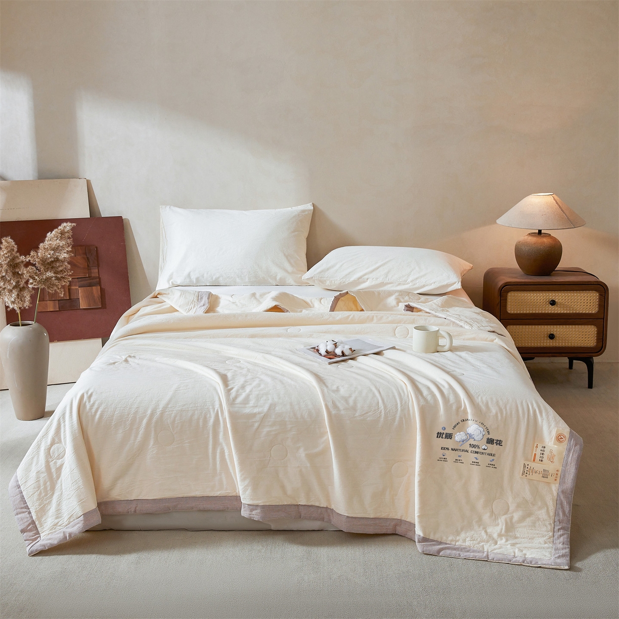 91家纺网 家纺一手货源 找家纺 招财星家纺 2026新款棉花夏被无印风纯色新疆棉夏凉被空调被棉花夏被棉花被子百分百新疆棉（含质检报告买家秀） 简雅-奶白