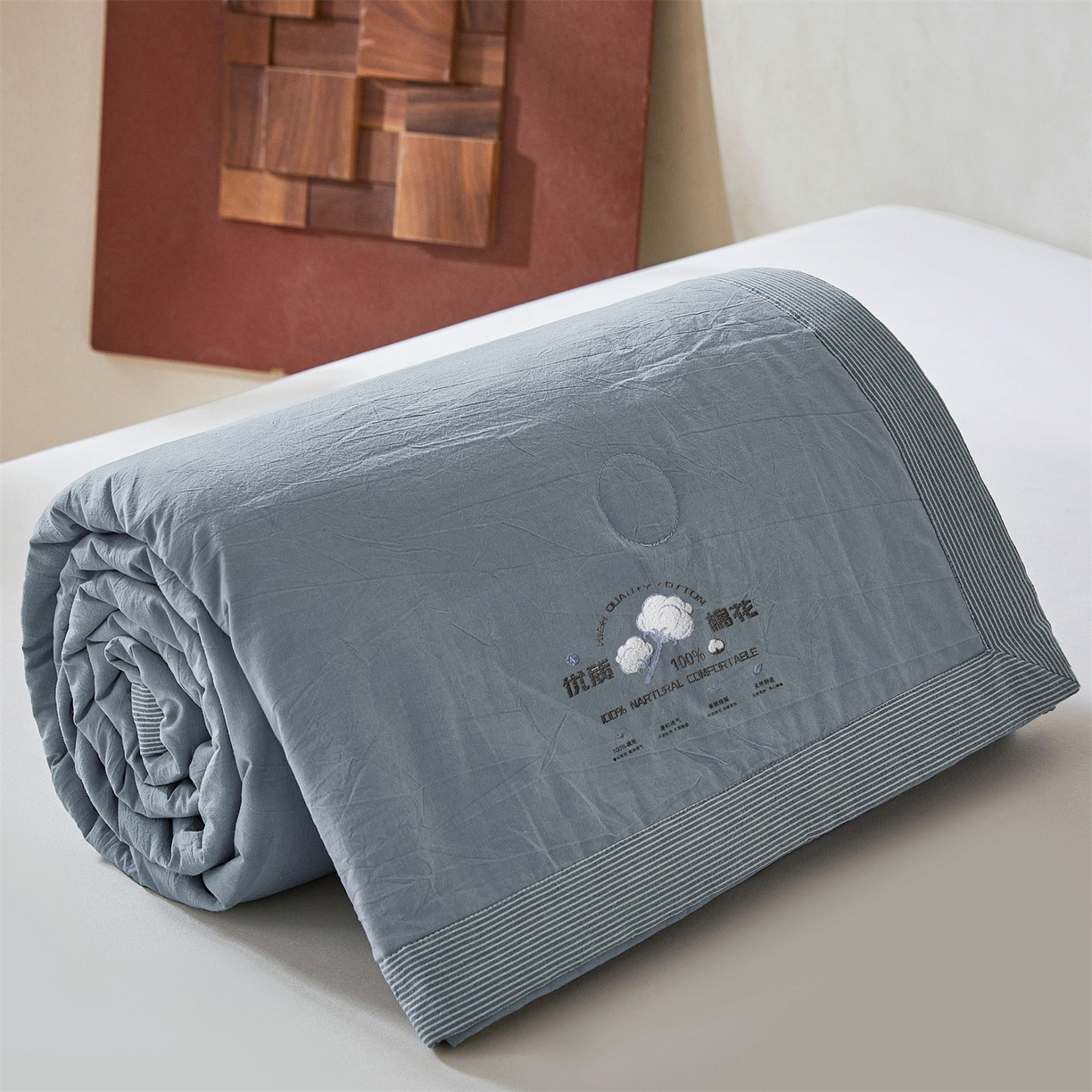 91家纺网 家纺一手货源 找家纺 招财星家纺 2026新款棉花夏被无印风纯色新疆棉夏凉被空调被棉花夏被棉花被子百分百新疆棉（含质检报告买家秀） 简雅-宾利蓝