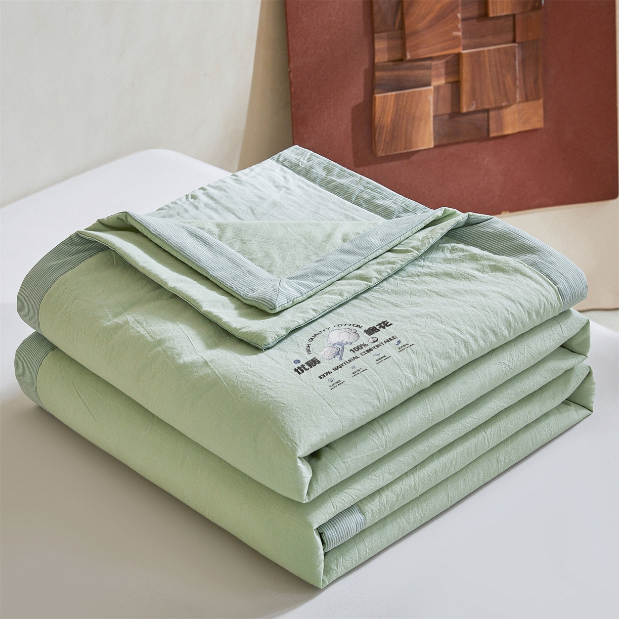 91家纺网 家纺一手货源 找家纺 招财星家纺 2026新款棉花夏被无印风纯色新疆棉夏凉被空调被棉花夏被棉花被子百分百新疆棉（含质检报告买家秀） 简雅-湖绿