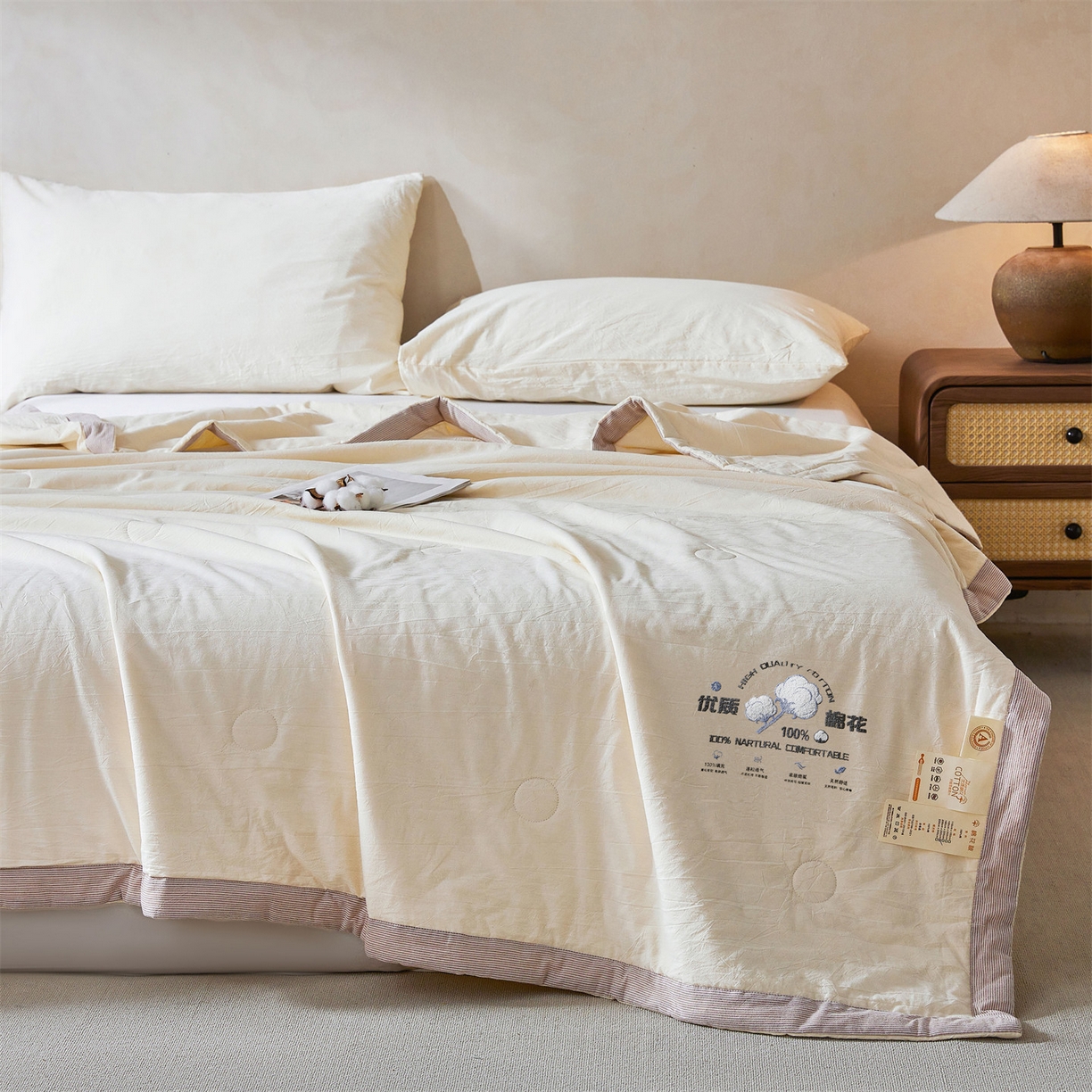 91家纺网 家纺一手货源 找家纺 招财星家纺 2026新款棉花夏被无印风纯色新疆棉夏凉被空调被棉花夏被棉花被子百分百新疆棉（含质检报告买家秀） 简雅-奶白