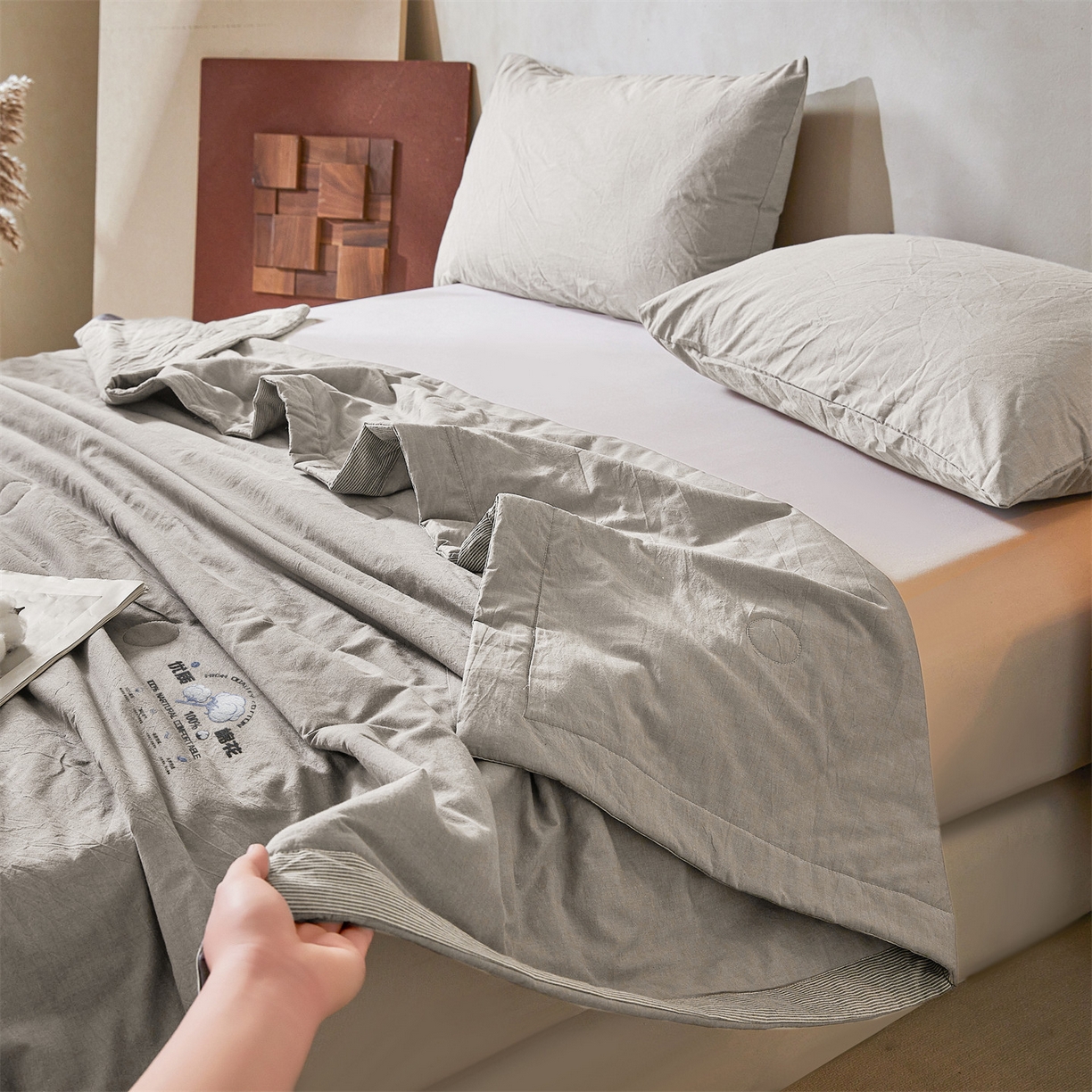 91家纺网 家纺一手货源 找家纺 招财星家纺 2026新款棉花夏被无印风纯色新疆棉夏凉被空调被棉花夏被棉花被子百分百新疆棉（含质检报告买家秀） 简雅-中灰