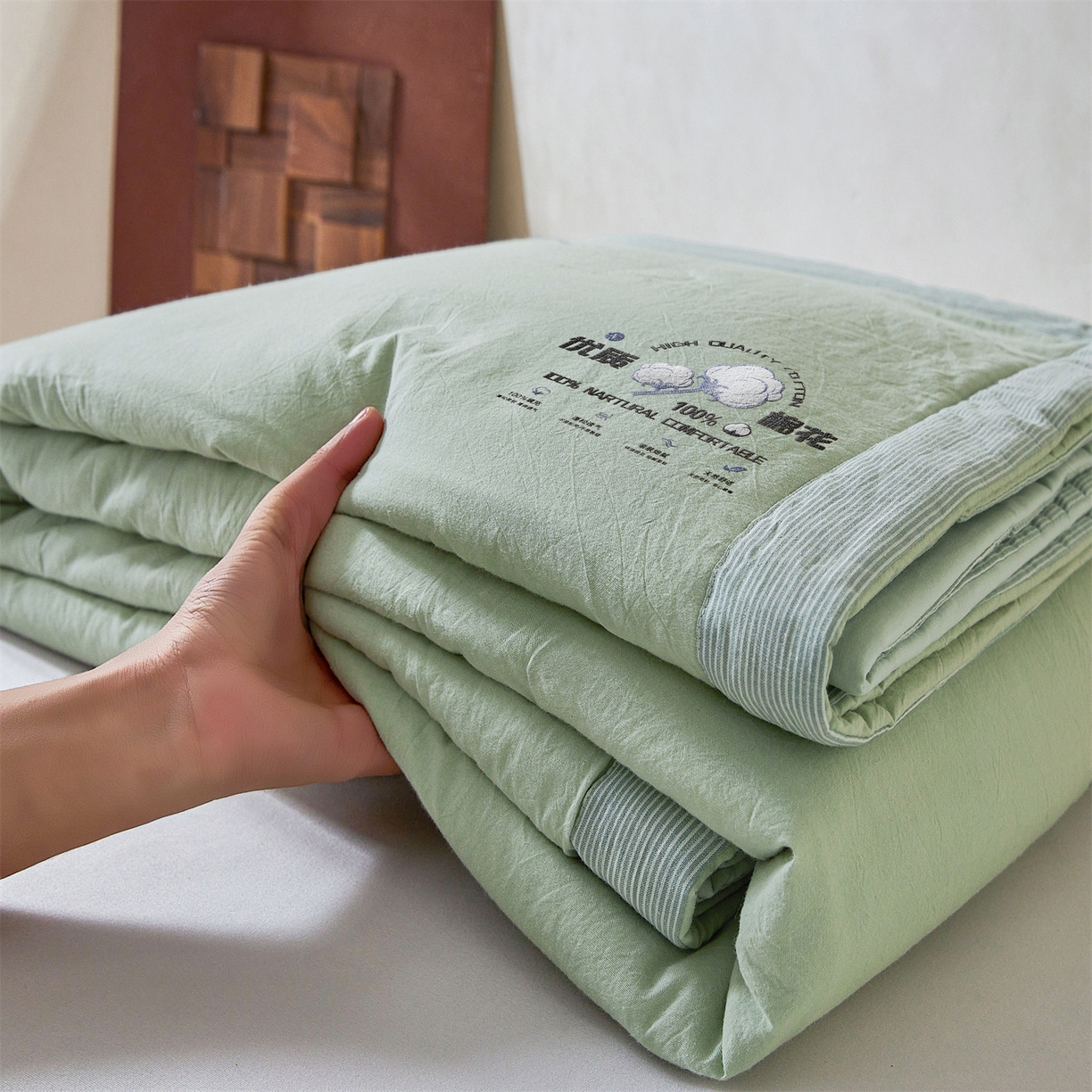 91家纺网 家纺一手货源 找家纺 招财星家纺 2026新款棉花夏被无印风纯色新疆棉夏凉被空调被棉花夏被棉花被子百分百新疆棉（含质检报告买家秀） 简雅-湖绿