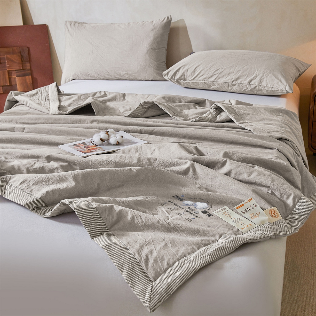 91家纺网 家纺一手货源 找家纺 招财星家纺 2026新款棉花夏被无印风纯色新疆棉夏凉被空调被棉花夏被棉花被子百分百新疆棉（含质检报告买家秀） 简雅-中灰