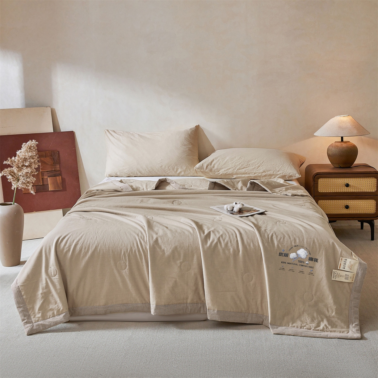91家纺网 家纺一手货源 找家纺 招财星家纺 2026新款棉花夏被无印风纯色新疆棉夏凉被空调被棉花夏被棉花被子百分百新疆棉（含质检报告买家秀） 简雅-浅卡其
