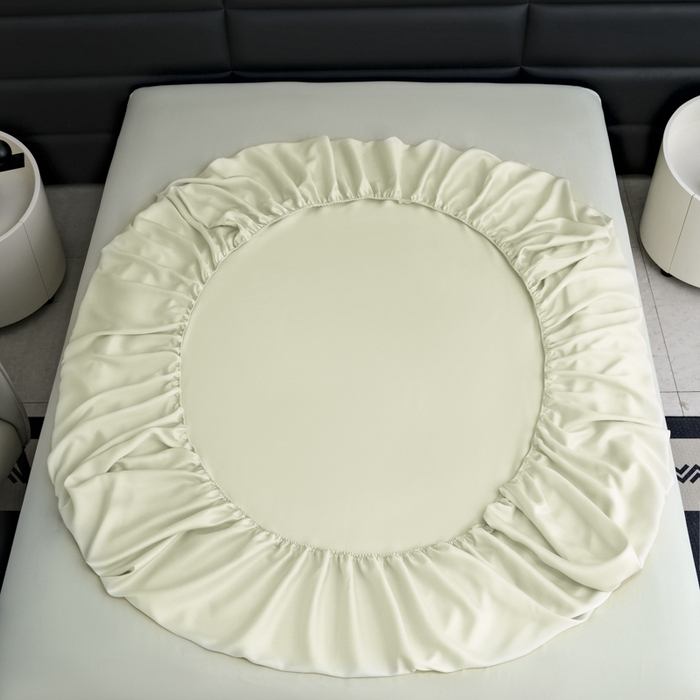 91家纺网 家纺一手货源 找家纺 宜家坊 2026春夏新款莱赛尔天丝夏被嵌绳款数码印花单床笠单床单 晨露绿