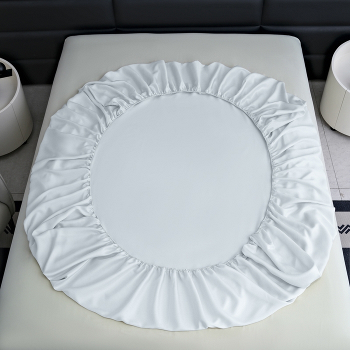 91家纺网 家纺一手货源 找家纺 宜家坊 2026春夏新款莱赛尔天丝夏被嵌绳款数码印花单床笠单床单 海岛蓝