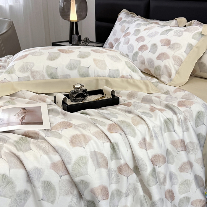 91家纺网 家纺一手货源 找家纺 宜家坊 2026春夏新款莱赛尔天丝夏被嵌绳款数码印花单夏被夏被四件套 林间秘信