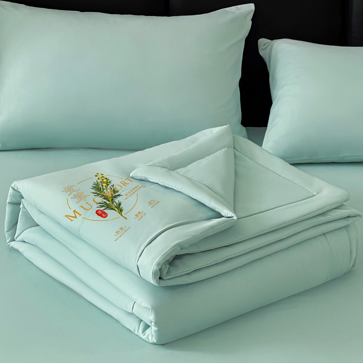 91家纺网 家纺一手货源 找家纺 （总）易展家居 2026新款水洗棉艾草精华烫画款夏被