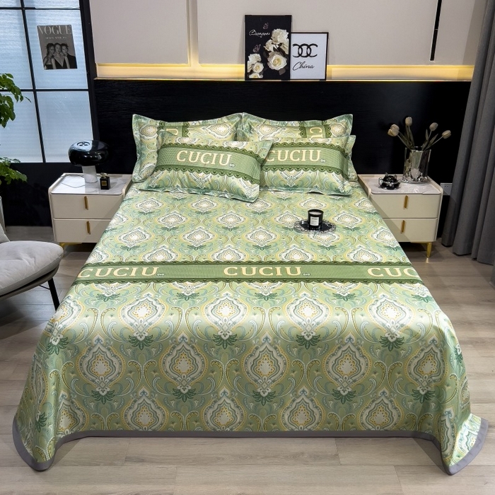 91家纺网 家纺一手货源 找家纺 许林 2026新款冰丝凉席床单款凉席三件套 春夏绿,春夏绿