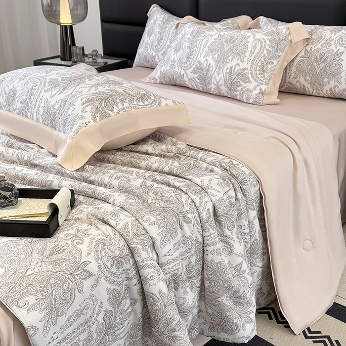 宜家坊 2026春夏新款莱赛尔天丝夏被嵌绳款数码印花单夏被夏被四件套 风止弦