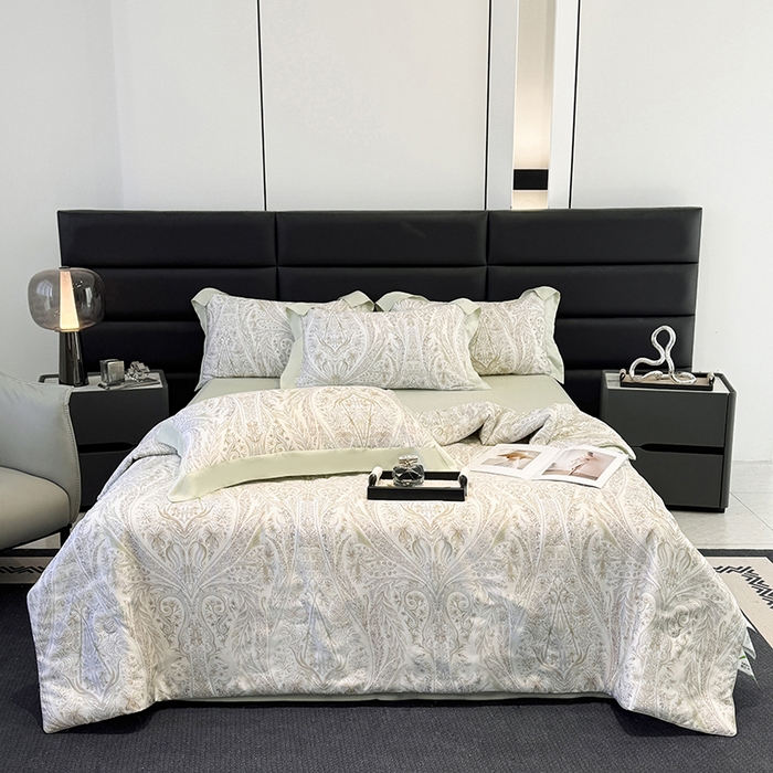 91家纺网 家纺一手货源 找家纺 宜家坊 2026春夏新款莱赛尔天丝夏被嵌绳款数码印花单夏被夏被四件套 莉格西塔