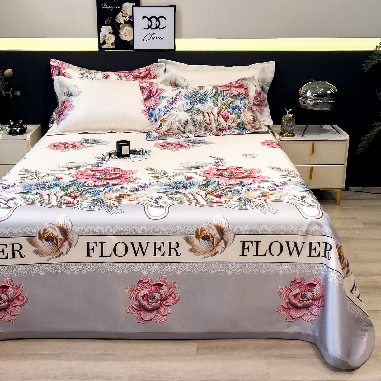 91家纺网 家纺一手货源 找家纺 许林 2026新款冰丝凉席床单款凉席三件套 橙意