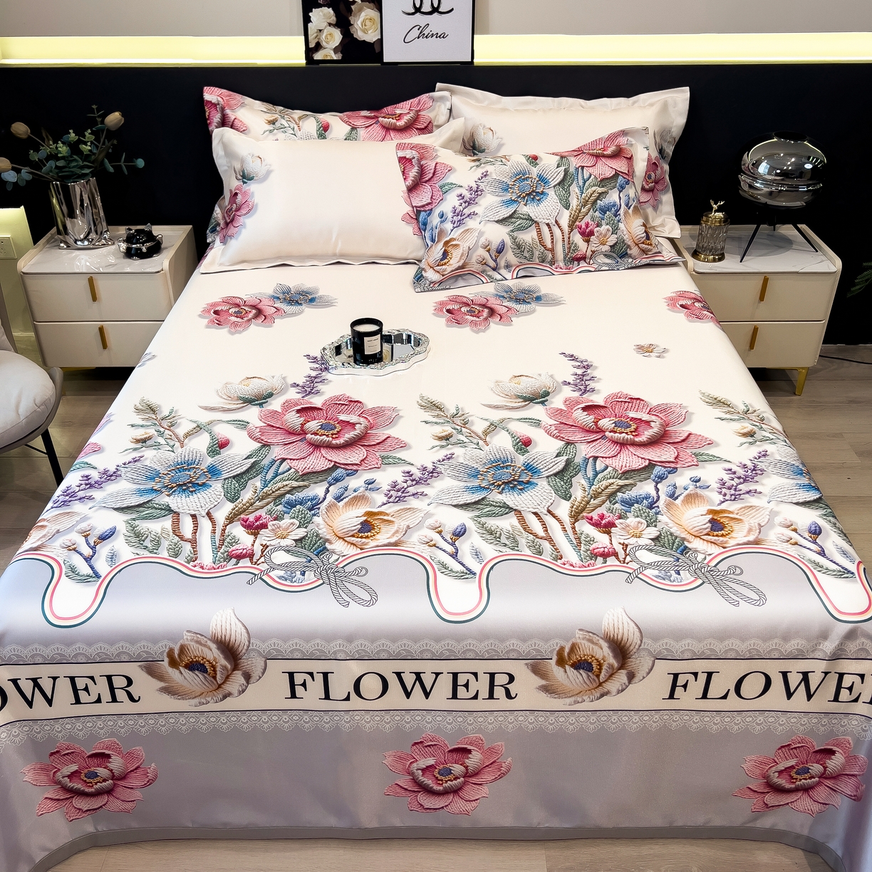 91家纺网 家纺一手货源 找家纺 许林 2026新款冰丝凉席床单款凉席三件套 橙意