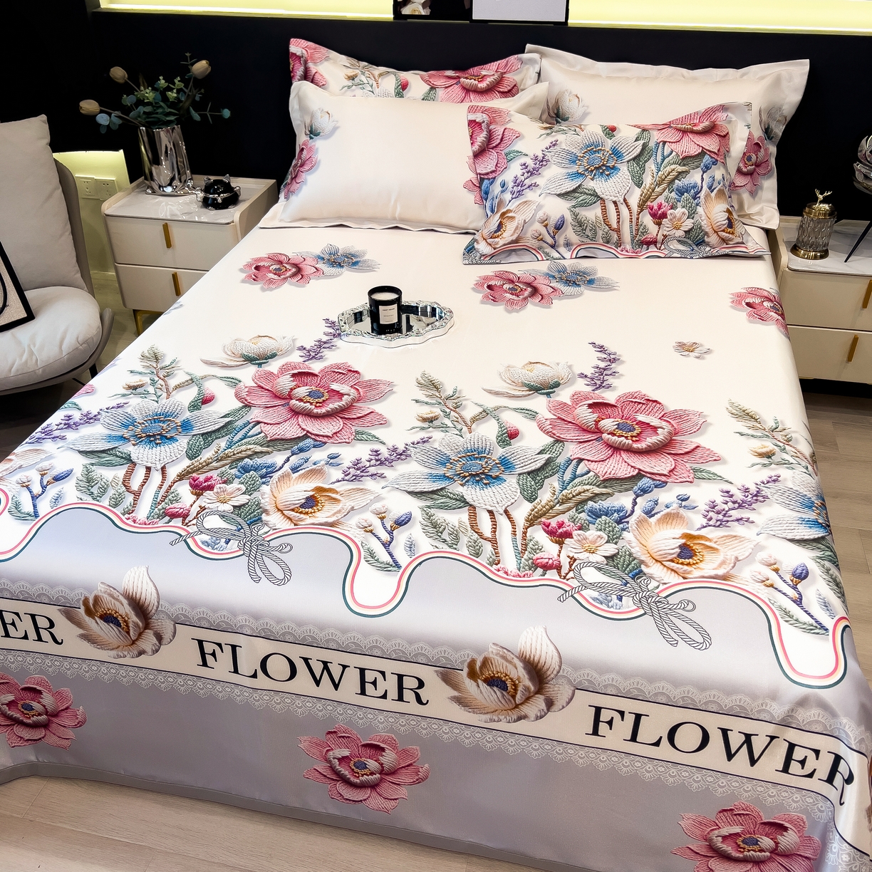 91家纺网 家纺一手货源 找家纺 许林 2026新款冰丝凉席床单款凉席三件套 橙意