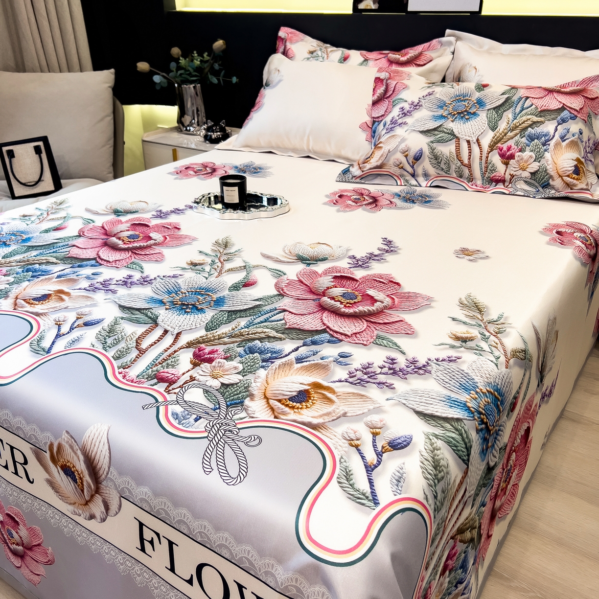 91家纺网 家纺一手货源 找家纺 许林 2026新款冰丝凉席床单款凉席三件套 橙意