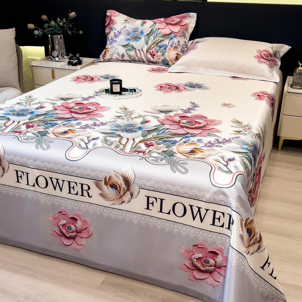 91家纺网 家纺一手货源 找家纺 许林 2026新款冰丝凉席床单款凉席三件套 橙意