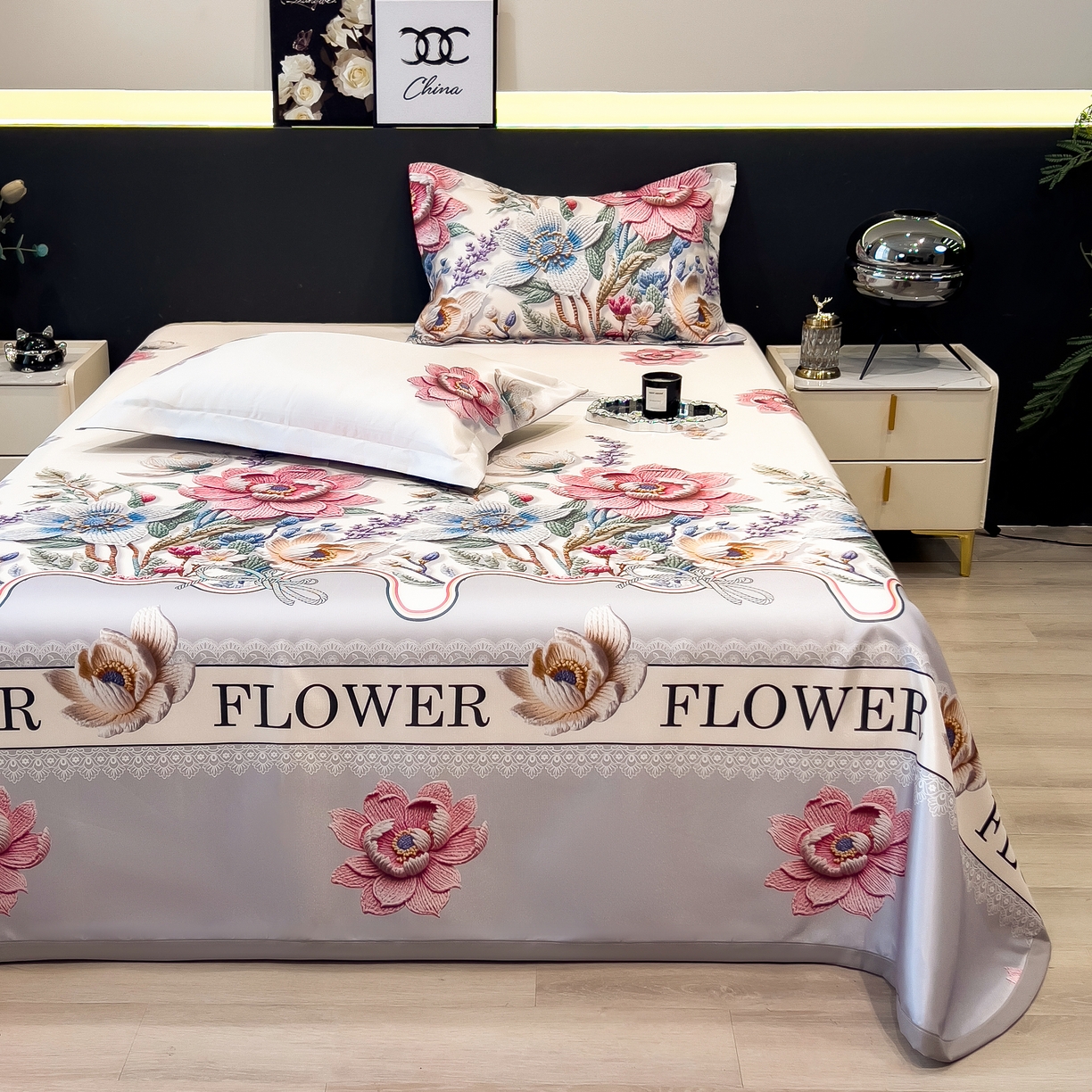 91家纺网 家纺一手货源 找家纺 许林 2026新款冰丝凉席床单款凉席三件套 橙意