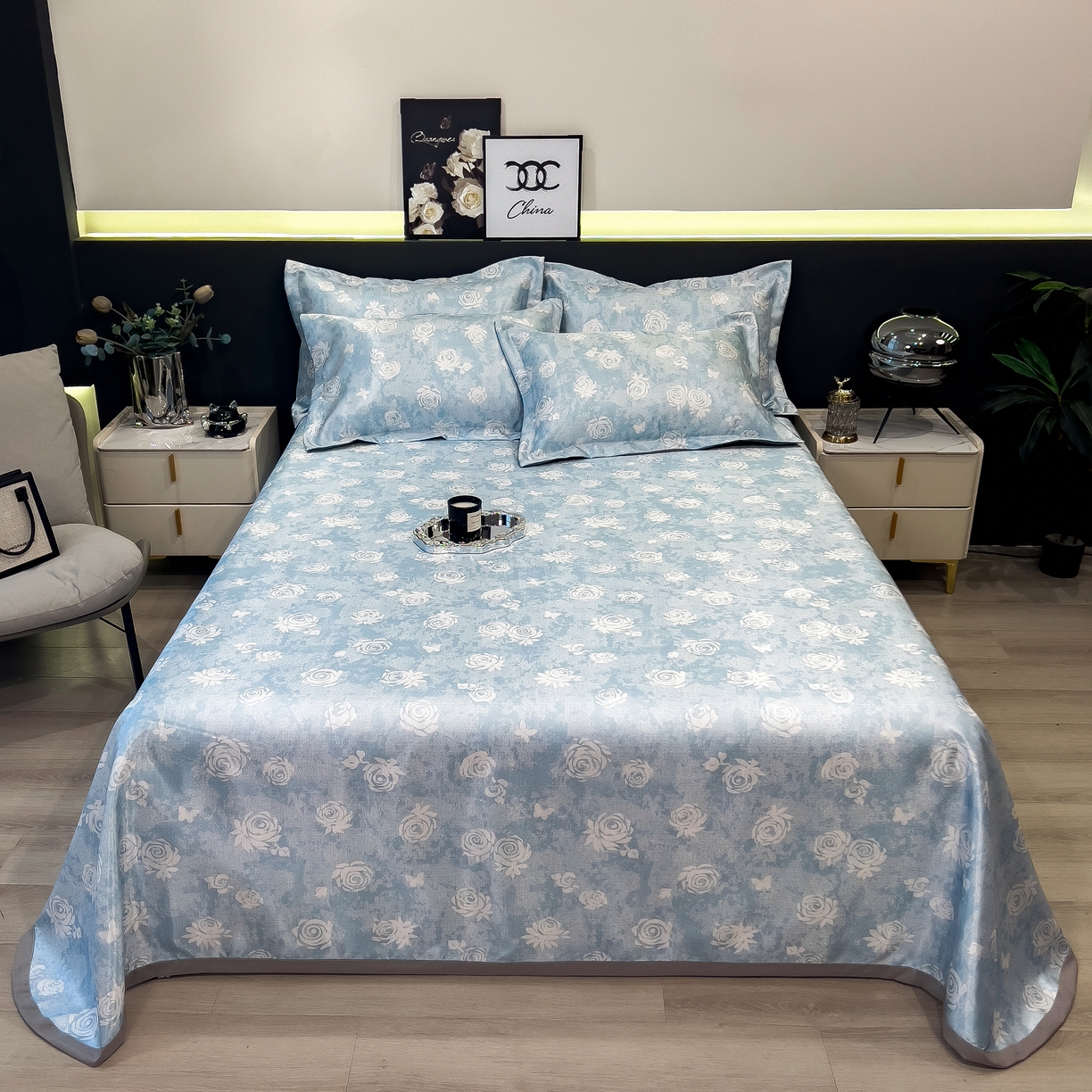 许林 2026新款冰丝凉席床单款凉席三件套 初墨