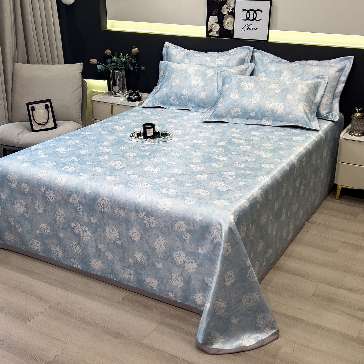 91家纺网 家纺一手货源 找家纺 许林 2026新款冰丝凉席床单款凉席三件套 初墨