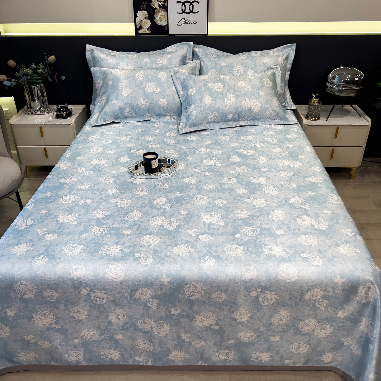 91家纺网 家纺一手货源 找家纺 许林 2026新款冰丝凉席床单款凉席三件套 初墨