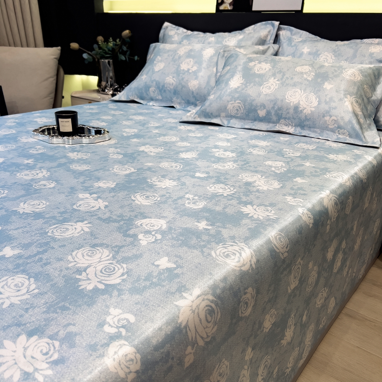 91家纺网 家纺一手货源 找家纺 许林 2026新款冰丝凉席床单款凉席三件套 初墨