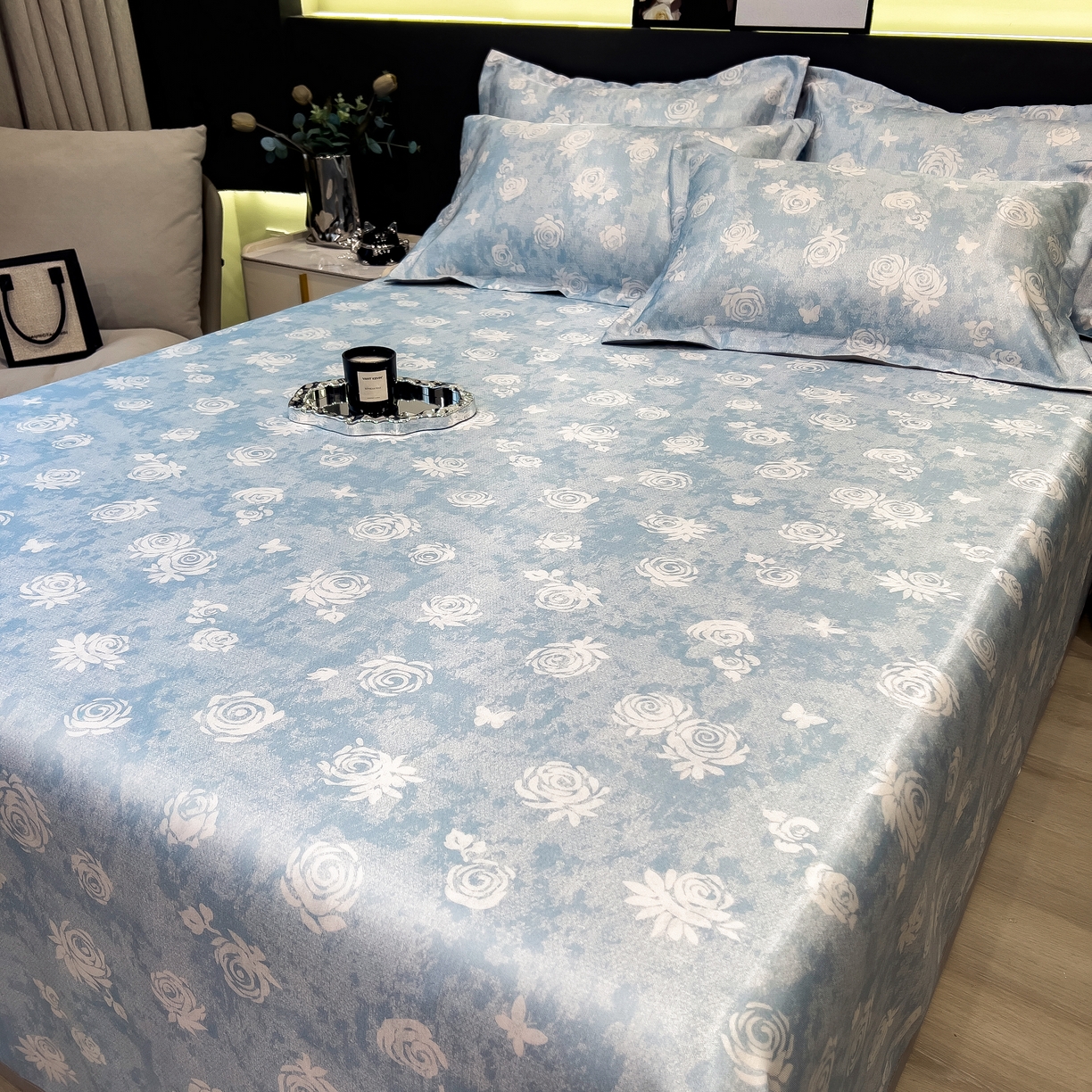 91家纺网 家纺一手货源 找家纺 许林 2026新款冰丝凉席床单款凉席三件套 初墨