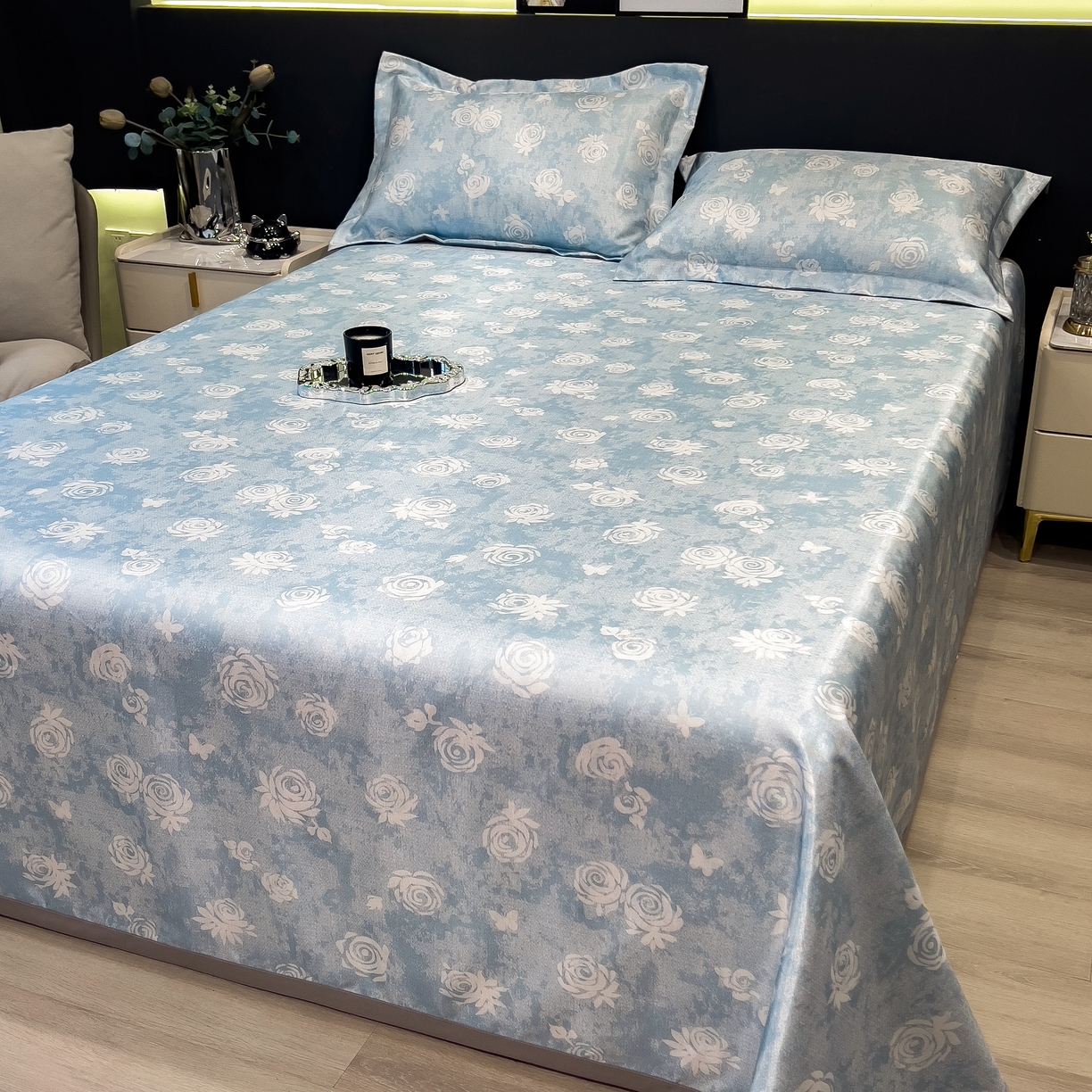 91家纺网 家纺一手货源 找家纺 许林 2026新款冰丝凉席床单款凉席三件套 初墨