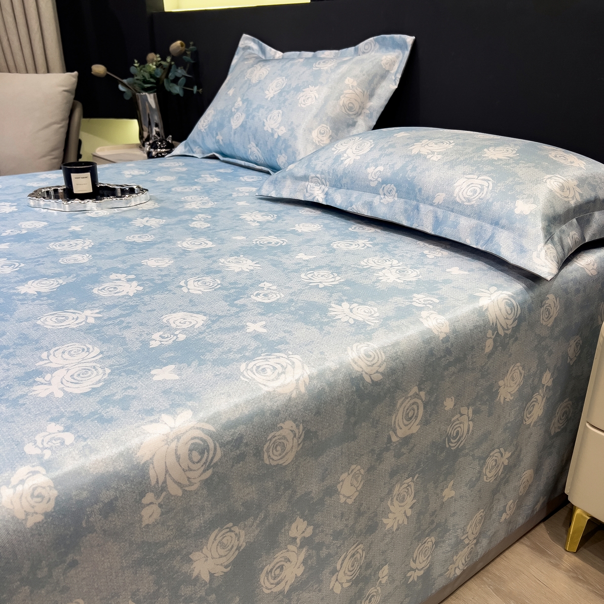 91家纺网 家纺一手货源 找家纺 许林 2026新款冰丝凉席床单款凉席三件套 初墨