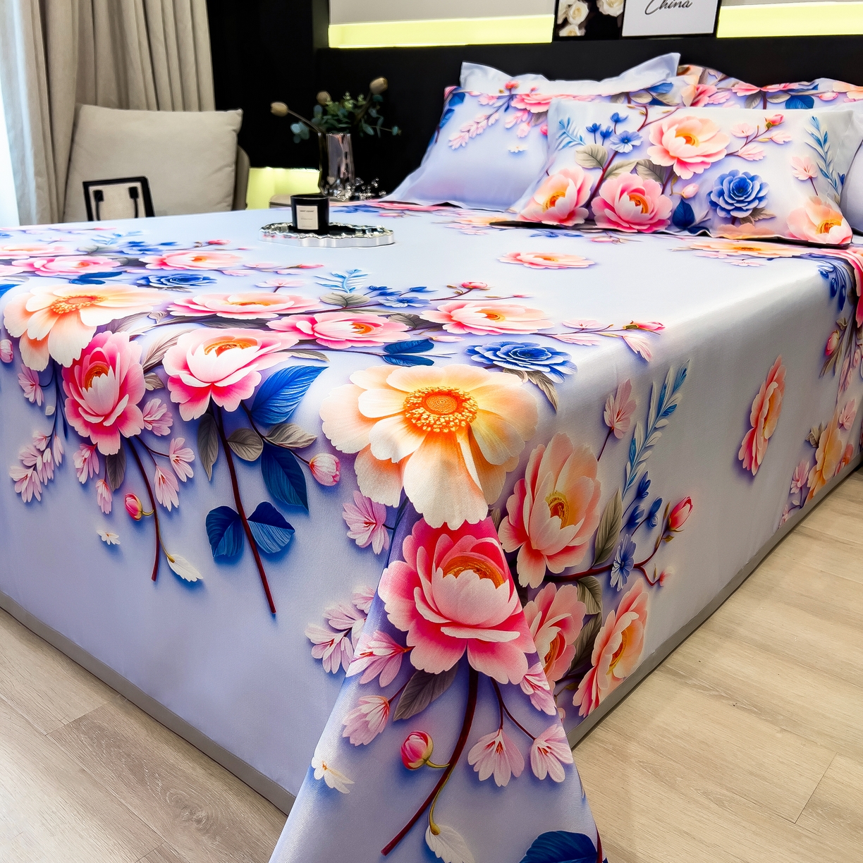 91家纺网 家纺一手货源 找家纺 许林 2026新款冰丝凉席床单款凉席三件套 朵真