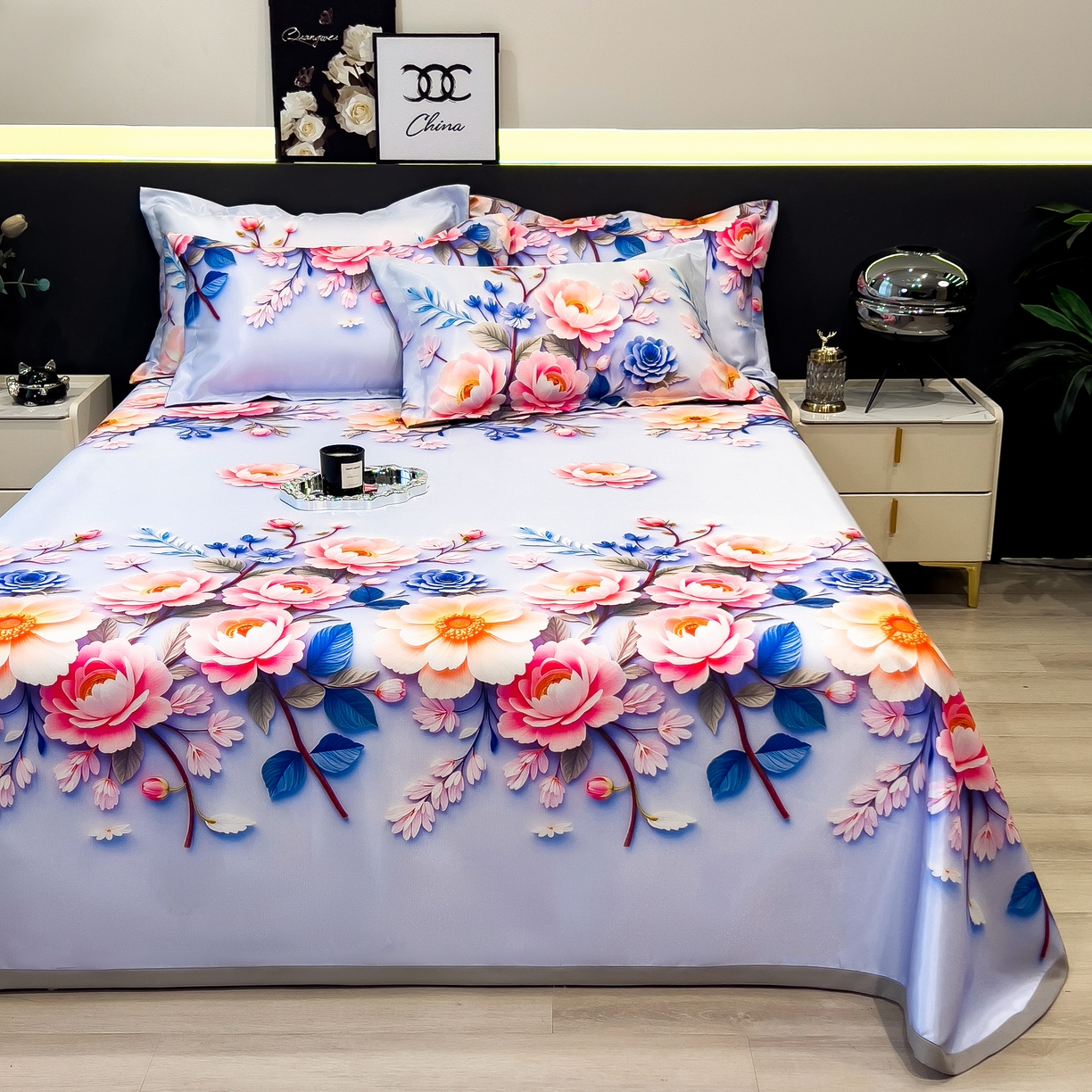 91家纺网 家纺一手货源 找家纺 许林 2026新款冰丝凉席床单款凉席三件套 朵真