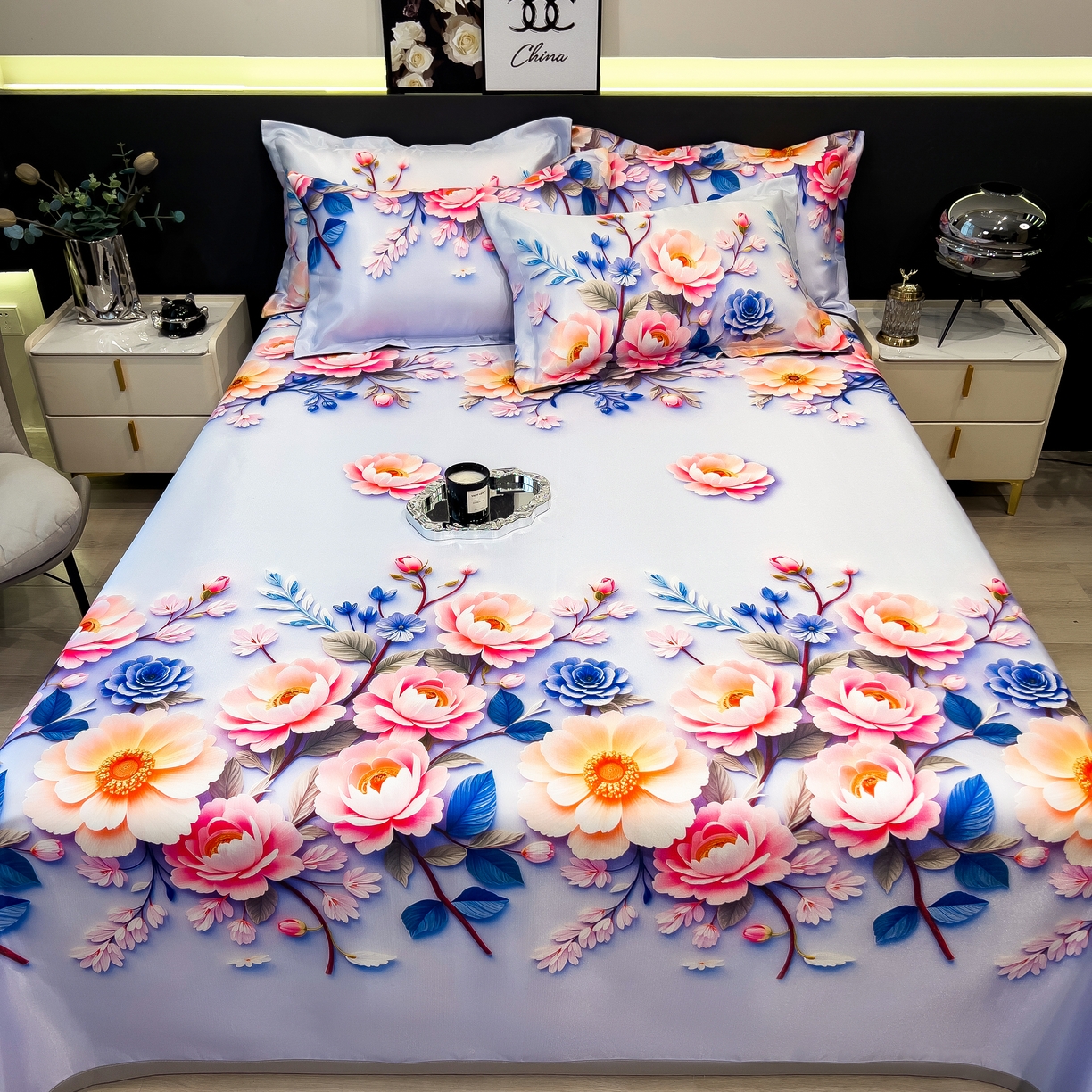 91家纺网 家纺一手货源 找家纺 许林 2026新款冰丝凉席床单款凉席三件套 朵真