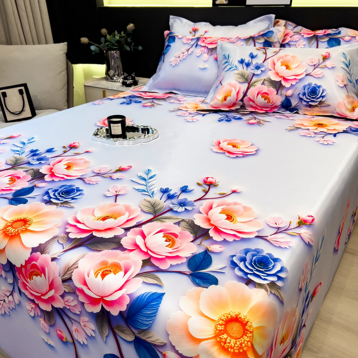 91家纺网 家纺一手货源 找家纺 许林 2026新款冰丝凉席床单款凉席三件套 朵真