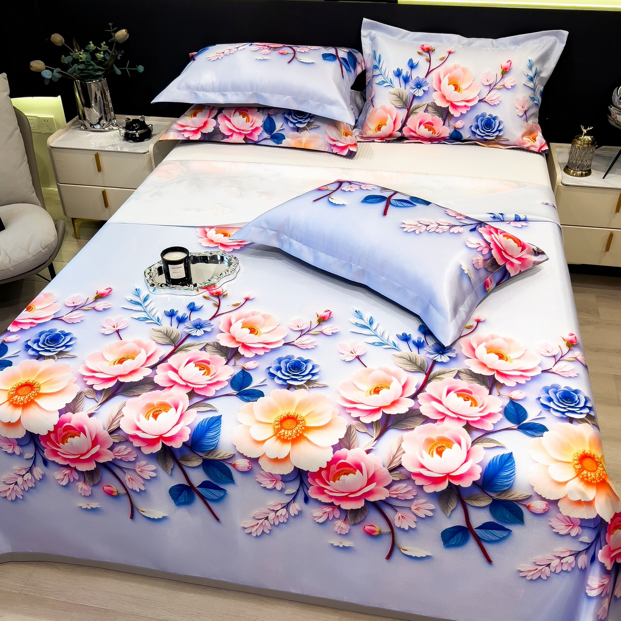 91家纺网 家纺一手货源 找家纺 许林 2026新款冰丝凉席床单款凉席三件套 朵真