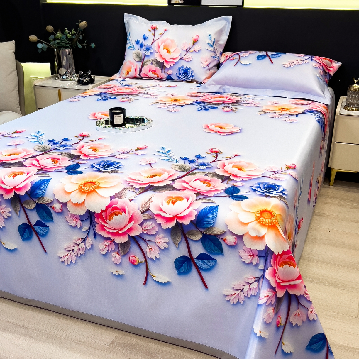 91家纺网 家纺一手货源 找家纺 许林 2026新款冰丝凉席床单款凉席三件套 朵真